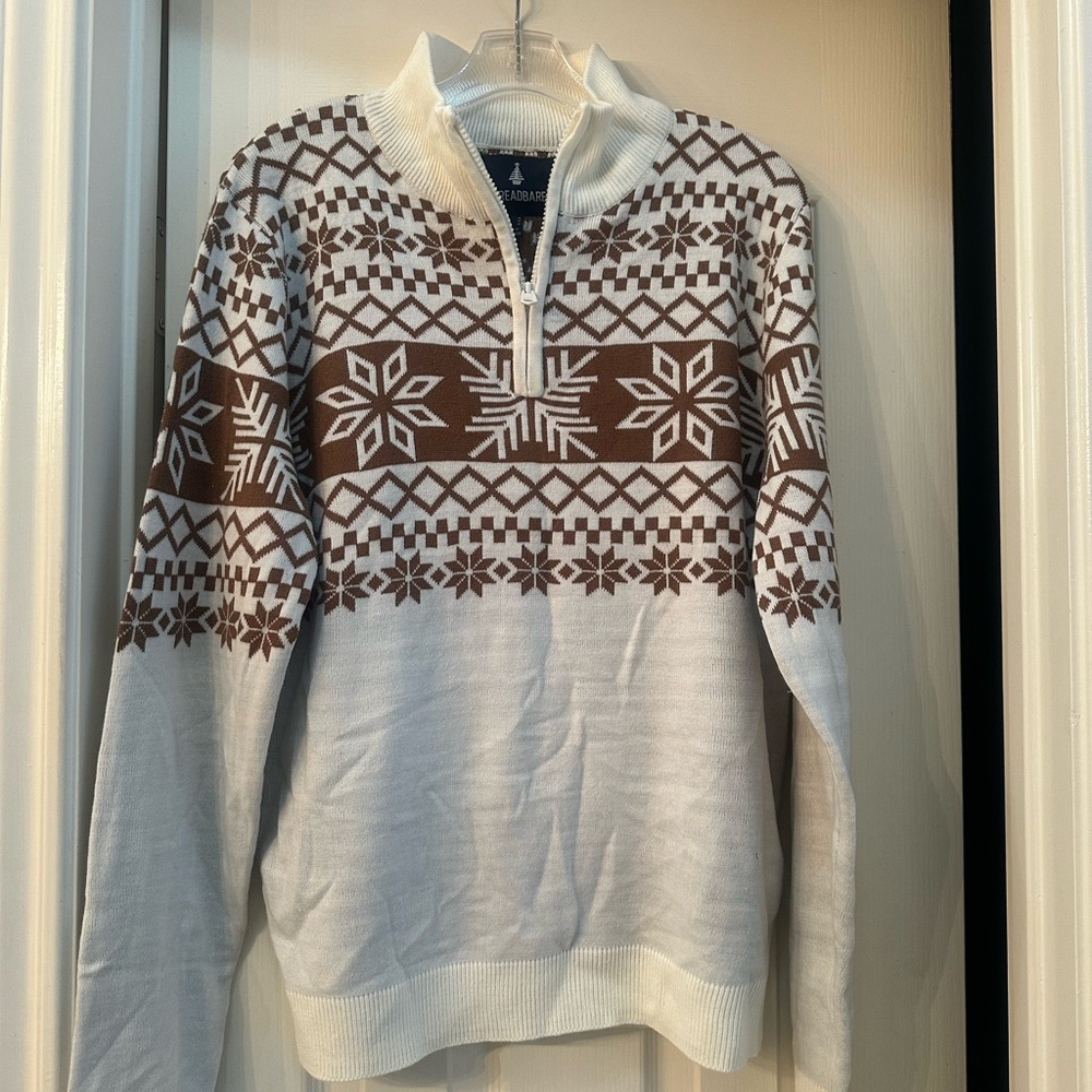 Eddie Bauer Brown and White Snowflake Sweater